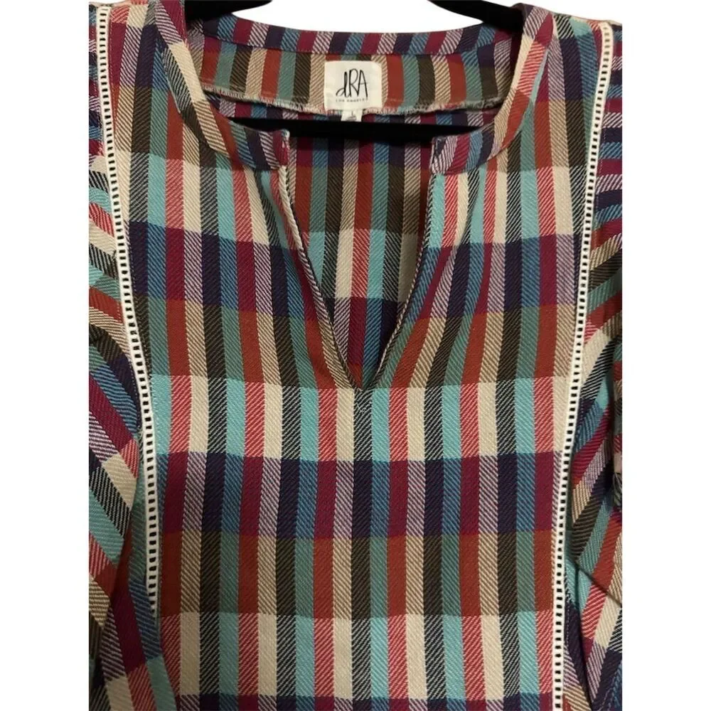 Anthropologie Women's Plaid Fringe Ruffle Tunic Blouse Size L Multicolor - Picture 5 of 8